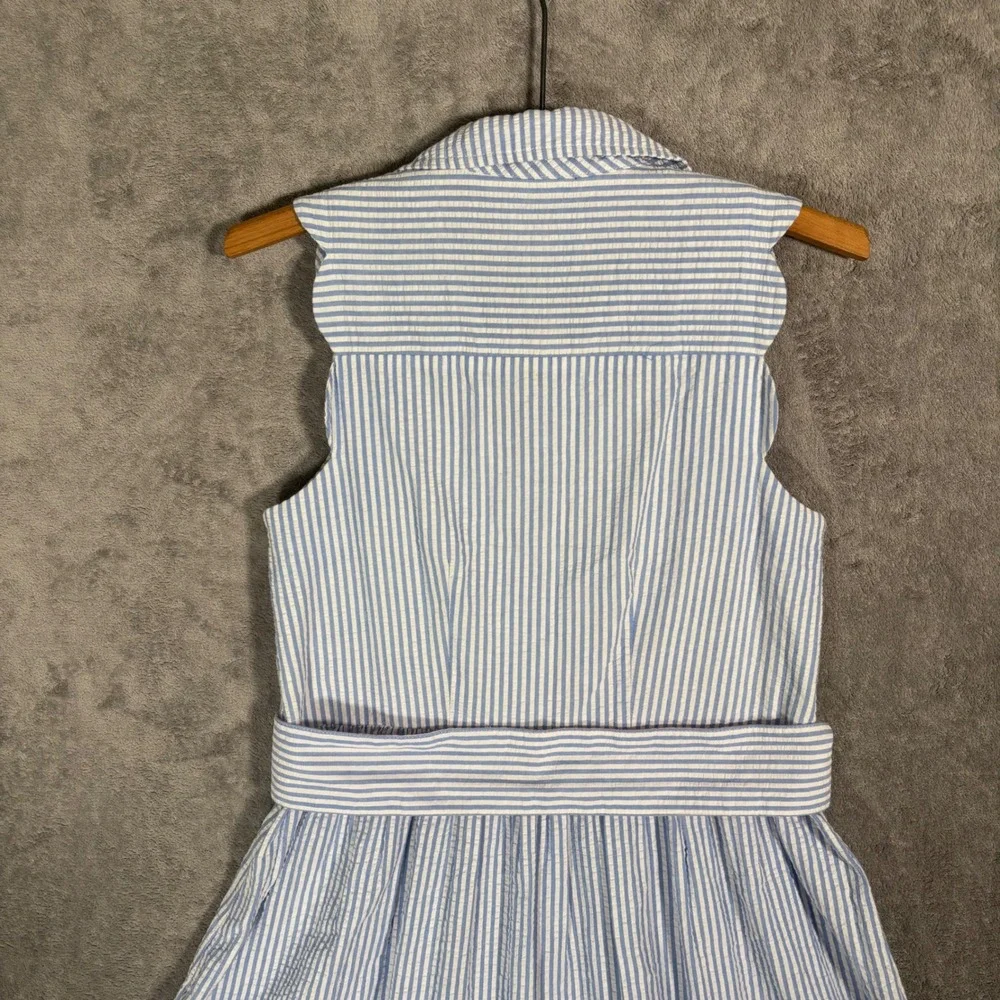 Vineyard Vines Blue and White Striped Sleeveless Shirt Dress with Pink Bow - Picture 10 of 15
